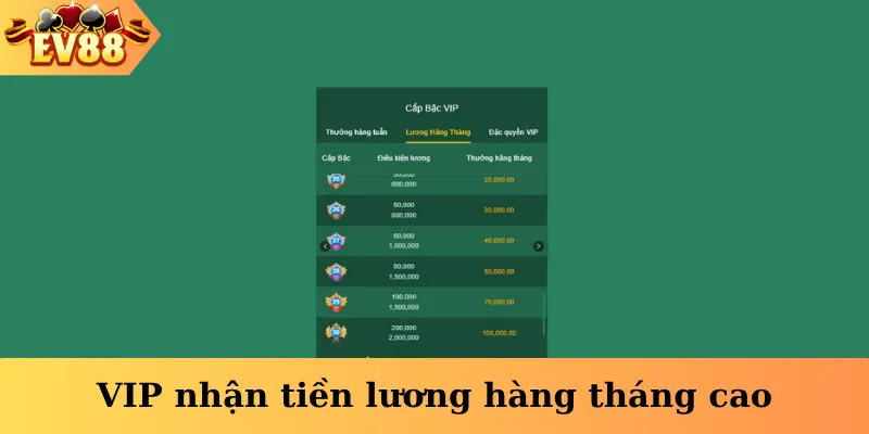 VIP nhận tiền lương hàng tháng cao